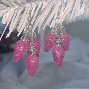 Pink Christmas bulb drop earrings